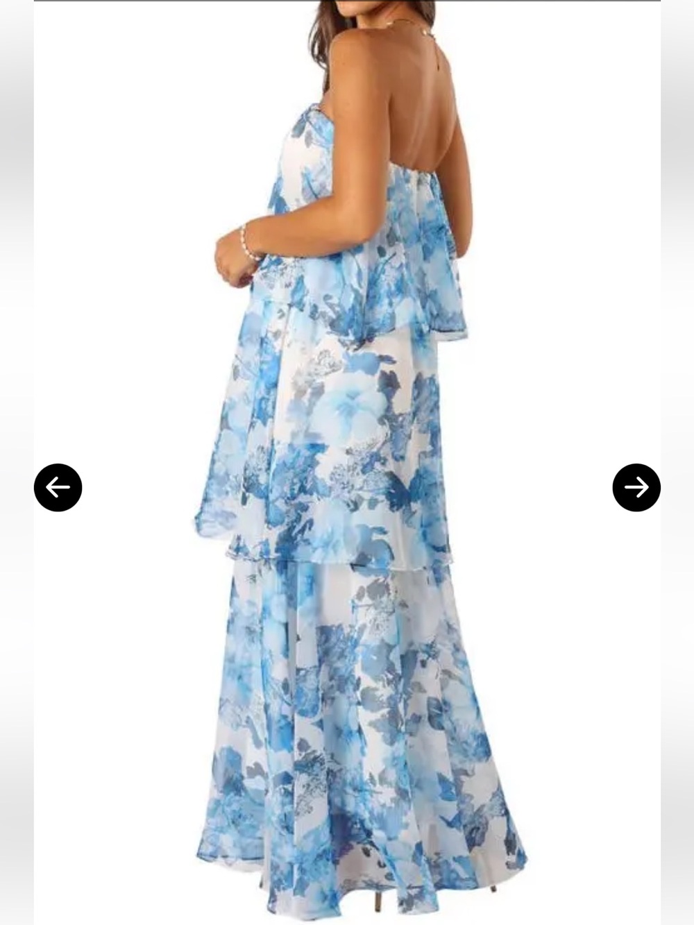 PETAL & PUP BLOOM TIERED BLUE & WHITE FLORAL STRAPLESS & LAYERED LONG DRESS SZ M - Picture 4 of 13